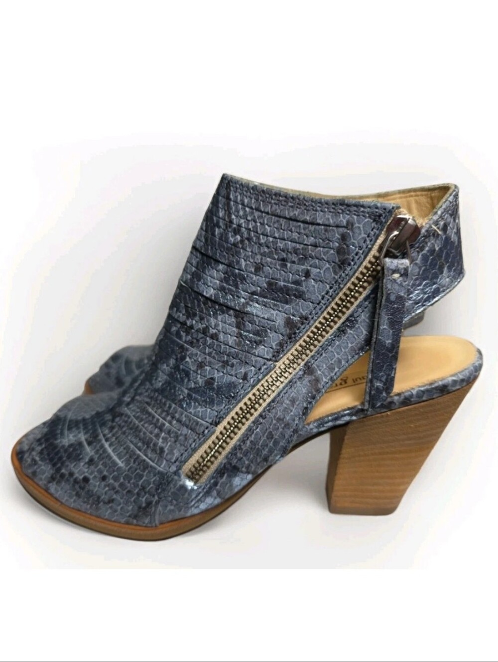 $450+ PAUL GREEN Cayanne  Peep Toe Sandal BOOTIE LEATHER SNAKE DENIM US Sz 6